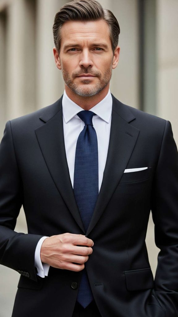 custom tailored black suit